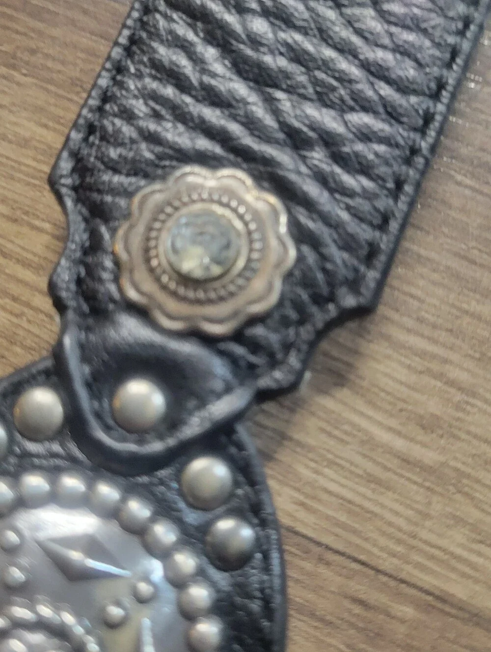 2007 Ariat Western Womens Belt Leather Crystals Buckle Black Size 34/85